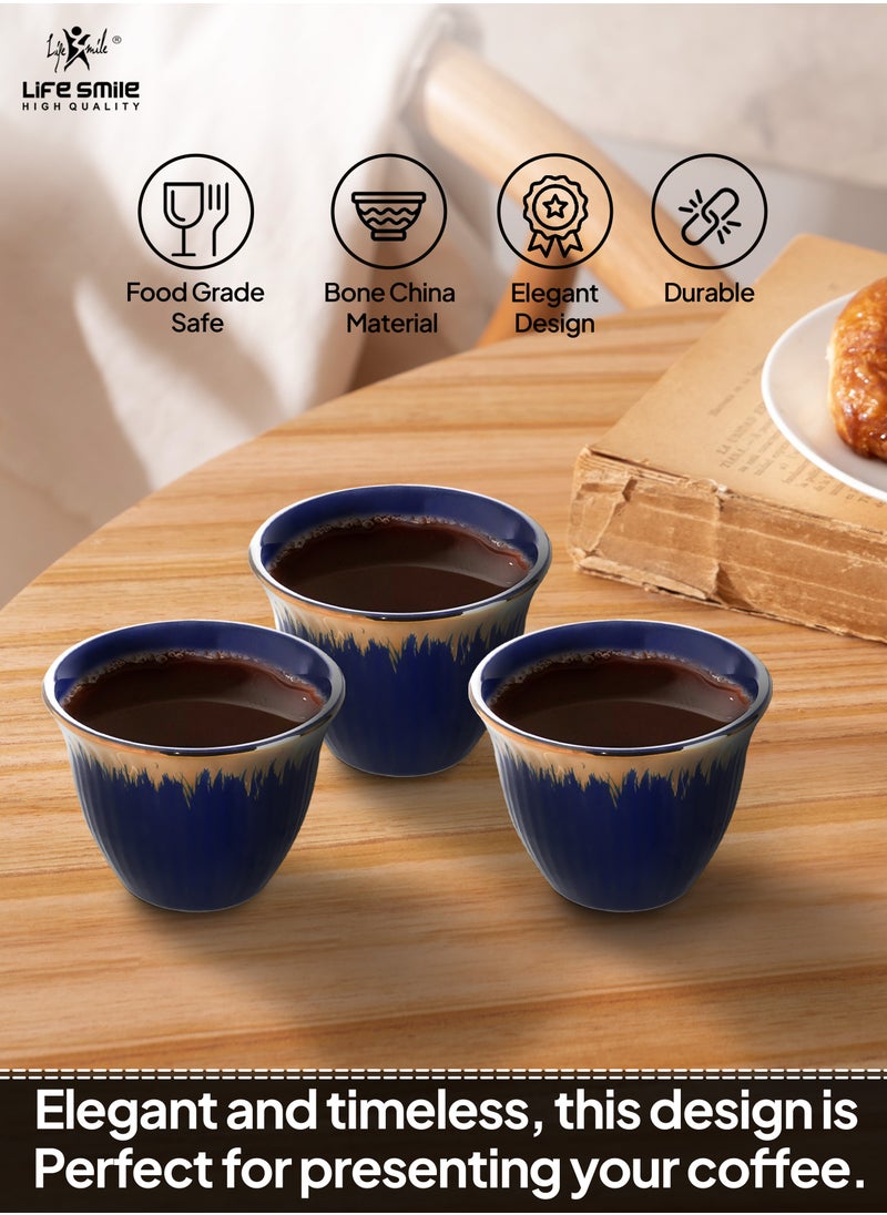 Life Smile - LIFE SMILE Coffee Set Cawa Cups 12 Pieces Set 88ml, Arabic Traditional Bone China Porcelain NON-TOXIC Coffee Cup, Elegant Design espresso cup, Dishwasher Safe (Green & Gold 2) - Image 1