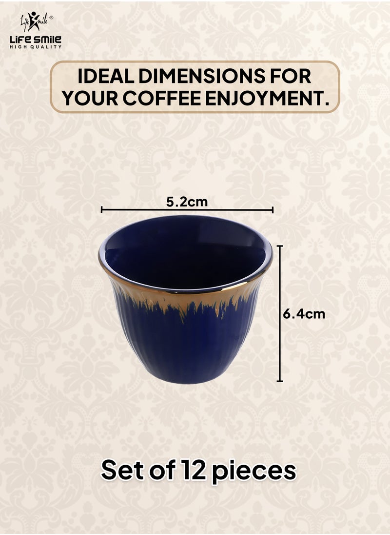 Life Smile - LIFE SMILE Coffee Set Cawa Cups 12 Pieces Set 88ml, Arabic Traditional Bone China Porcelain NON-TOXIC Coffee Cup, Elegant Design espresso cup, Dishwasher Safe (Green & Gold 2) - Image 1