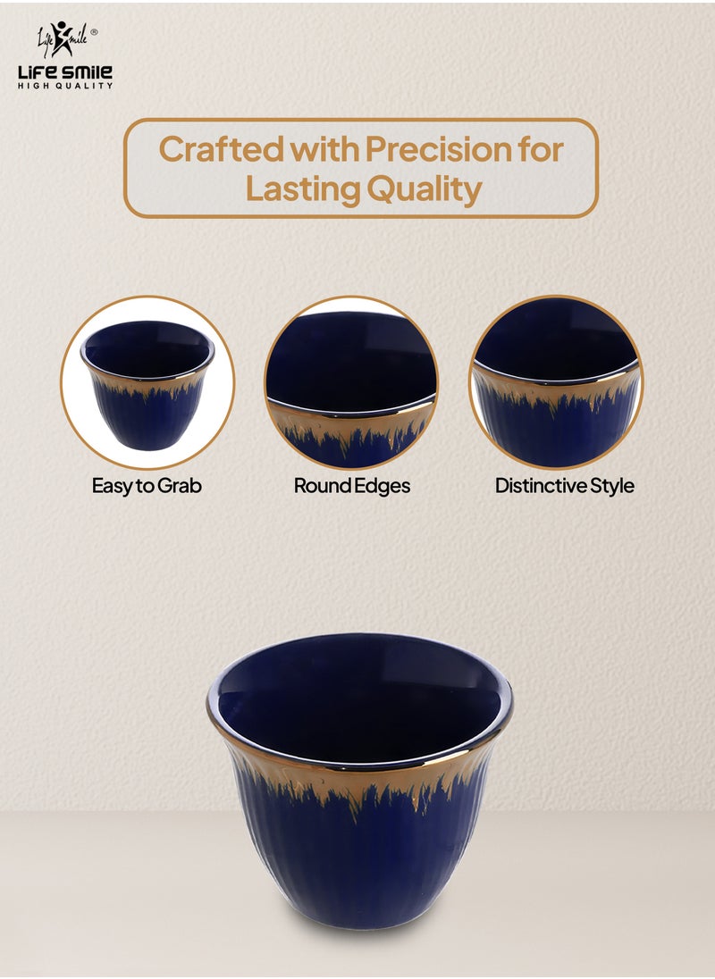 Life Smile - LIFE SMILE Coffee Set Cawa Cups 12 Pieces Set 88ml, Arabic Traditional Bone China Porcelain NON-TOXIC Coffee Cup, Elegant Design espresso cup, Dishwasher Safe (Green & Gold 2) - Image 1