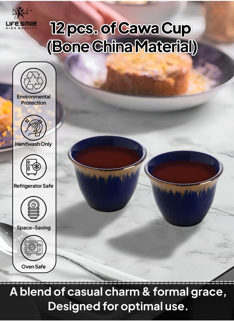 Life Smile - LIFE SMILE Coffee Set Cawa Cups 12 Pieces Set 88ml, Arabic Traditional Bone China Porcelain NON-TOXIC Coffee Cup, Elegant Design espresso cup, Dishwasher Safe (Green & Gold 2) - Image 1