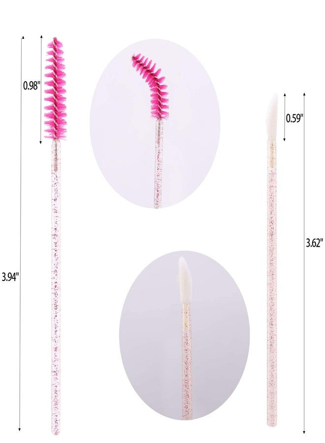 Tbestmax 200 Disposable Mascara Wand and Lipstick Applicator Wands Crystal Lip Gloss Brush Lash Spoolies for Eyelash Extensions (Hotpink) - Image 2