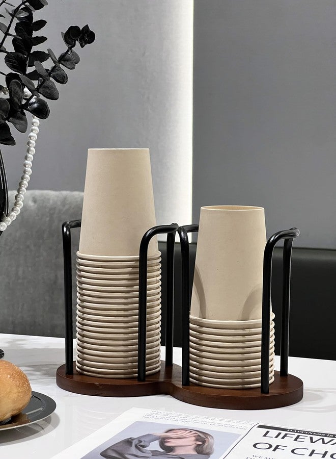 Buysing Wood Bathroom Cup Holder 3oz-12oz, Stylish Walnut Disposable Cup Dispenser, Plastic Mouthwash Cup Storage Organizer for Cups (Under 3.35in Diameter) -Perfect for Office, Kitchen, Gym, School or Cafes - Image 1