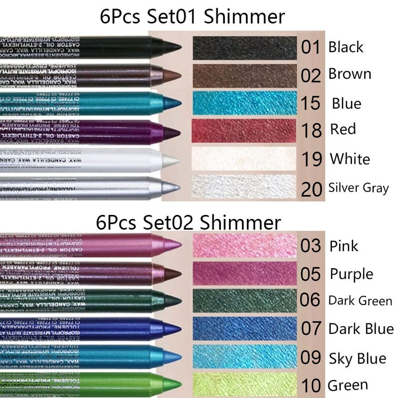 evpct 6Pcs Blue Colored Glitter Eyeliner Pencils Set,Dark Light Blue Green Purple Red Pink Metallic Colorful Liquid Eye Liner Set Women Waterproof - Image 2