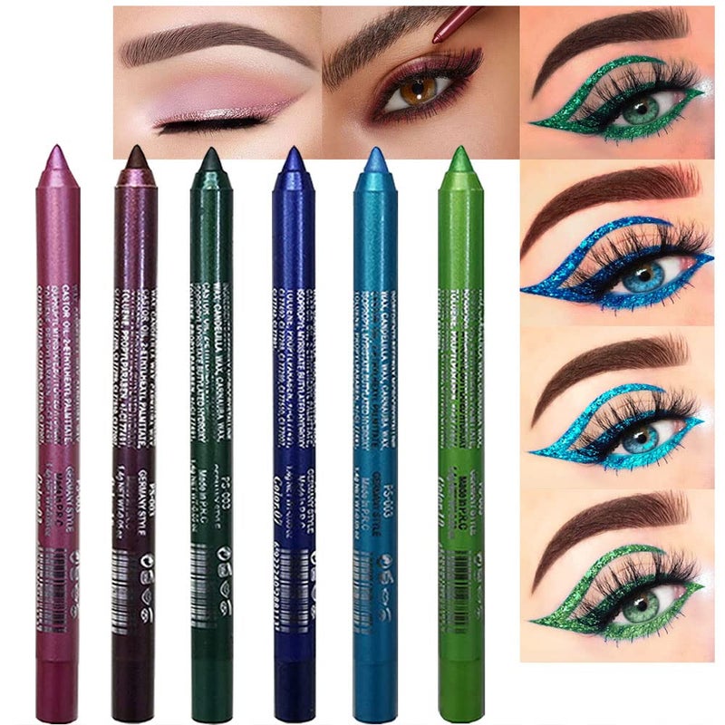 evpct 6Pcs Blue Colored Glitter Eyeliner Pencils Set,Dark Light Blue Green Purple Red Pink Metallic Colorful Liquid Eye Liner Set Women Waterproof - Image 1