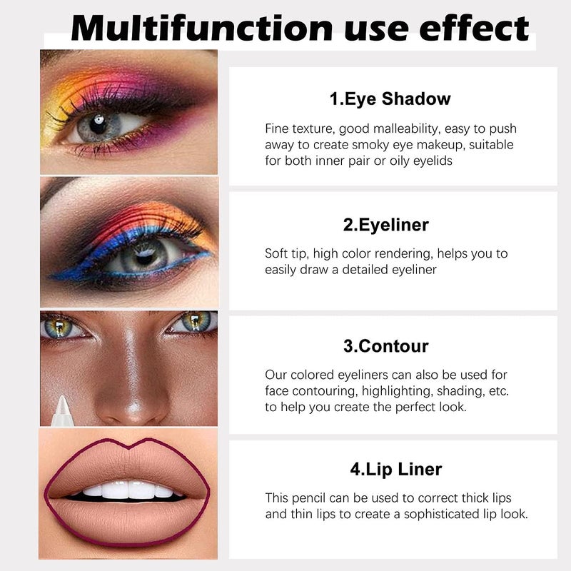 evpct 6Pcs Blue Colored Glitter Eyeliner Pencils Set,Dark Light Blue Green Purple Red Pink Metallic Colorful Liquid Eye Liner Set Women Waterproof - Image 5