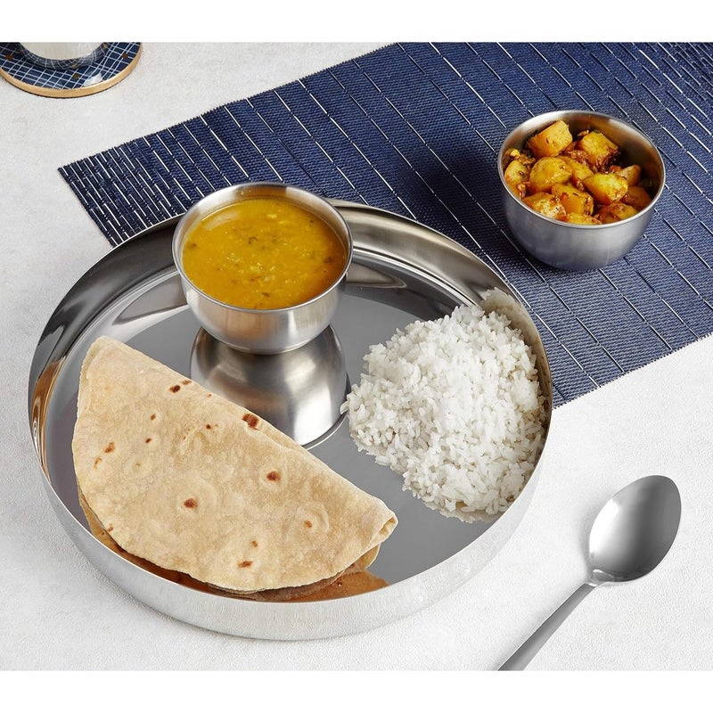 Regalo Regalo Stainless Steel Dinner Plate/Thali, 28 cm Dia, Straight Deep Wall Design- Medium- 12 inch Size with Life Time warrenty (Round-Plain-12inch, Set of 6) - Image 5