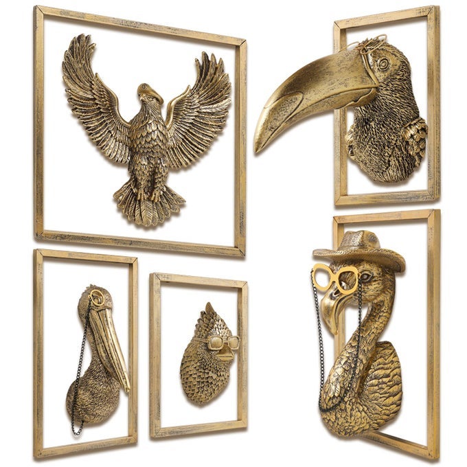 BIRD WALL ART DECORATION SCULPTURE5 PACKGIFT METAL FRAME EXQUISITE WALL HANGING SCULPTURES FOR LIVING ROOM BEDROOM OFFICE HANDMADE HOME ART DECOR UNIQUE HOUSEWARMING GIFT