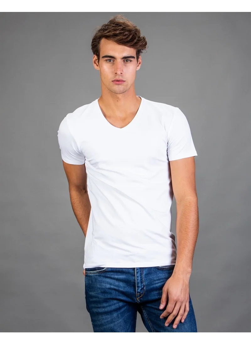 Tudors V-Neck Lycra Plain White T-Shirt