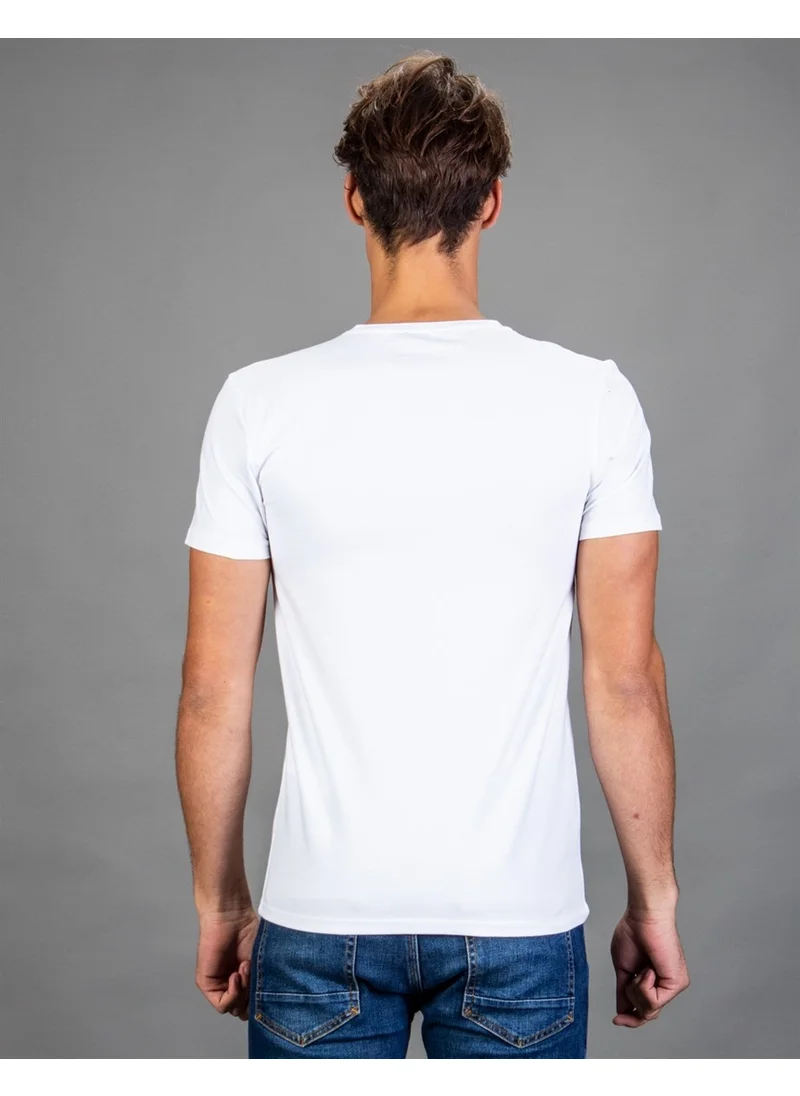 Tudors V-Neck Lycra Plain White T-Shirt