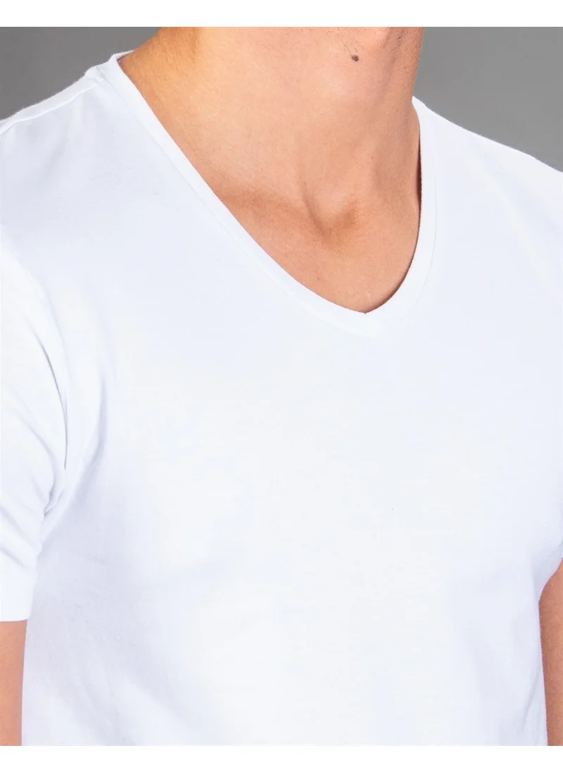 Tudors V-Neck Lycra Plain White T-Shirt