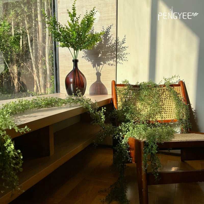 PENGYEE 6 Pack 5.57ft Artificial Greenery Garland for Table, Faux Leaf Garland for Room Decor, Green Garlands for Decoration, Fake Vines Hanging Plants for Home Bedroom Garden Wall Wedding Decor-039 - Image 5