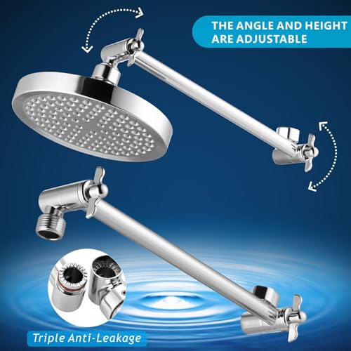 Nuodan High Pressure Rain Shower Head with 11'' Extension Arm - High Flow Rainfall Showerhead - Luxury Modern Look - Pressure Boosting(Round, Chrome) - Image 2