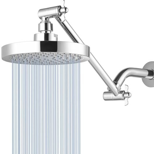 Nuodan High Pressure Rain Shower Head with 11'' Extension Arm - High Flow Rainfall Showerhead - Luxury Modern Look - Pressure Boosting(Round, Chrome) - Image 1