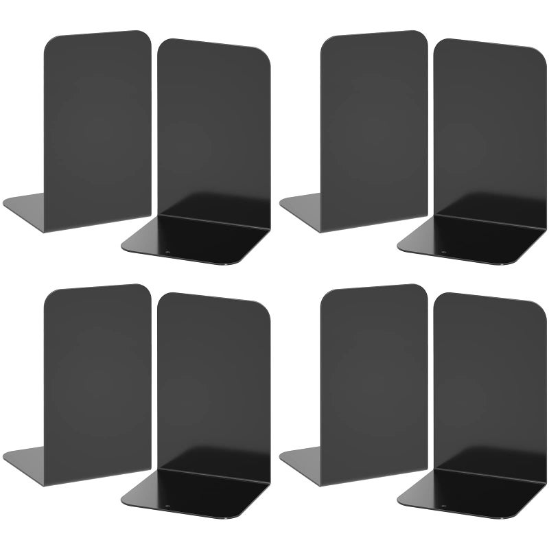 VFINE Bookends 4 Pairs Black Metal Book Ends Bookends for Shelves Book Stopper for Heavy Books Book Dividers for Home Office School Supplies