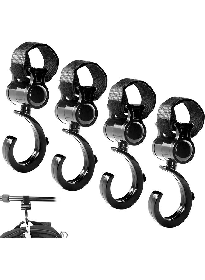 4 PCS 360° Rotation Multipurpose Stroller Hooks for Hanging Diaper Bags, Baby Stroller Wheelchair Hanger Clip Accessories - Image 1