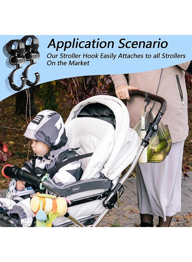 4 PCS 360° Rotation Multipurpose Stroller Hooks for Hanging Diaper Bags, Baby Stroller Wheelchair Hanger Clip Accessories - Image 3