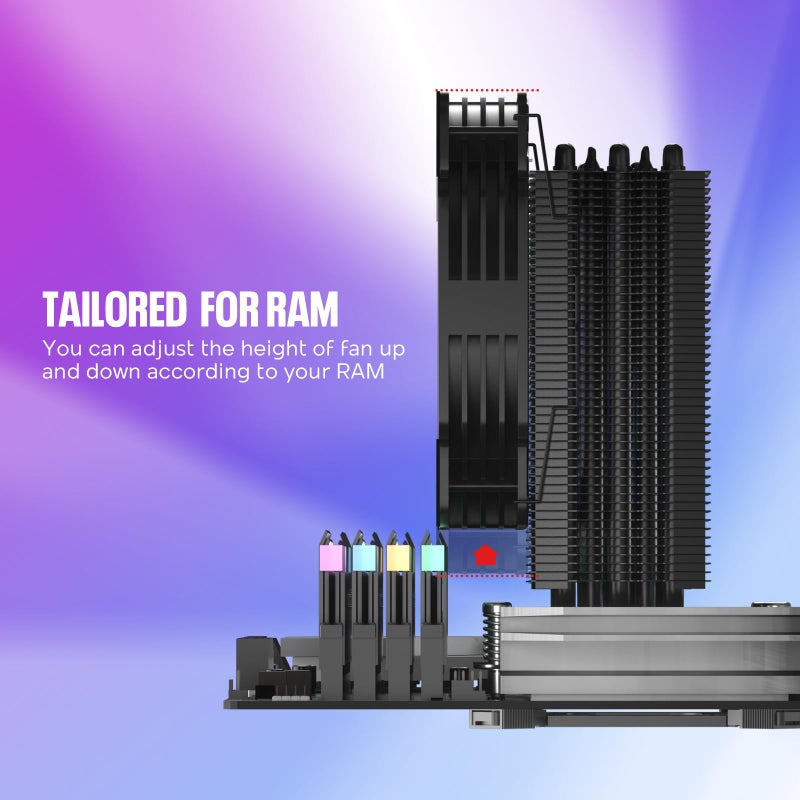 Vetroo V5 CPU Air Cooler with 5 Heat Pipes 120mm FDB PWM Processor Cooling for Intel LGA 1851/1700/1200/115X AMD AM5/AM4, Addressable RGB Lights Sync - Black - Image 2