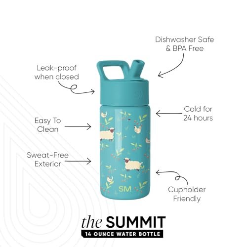 Simple Modern زجاجة ماء بسيطة عصرية للأطفال مع غطاء قشة 14oz معزولة من الفولاذ المقاوم للصدأ، كوب للأطفال مقاوم للانسكاب للأطفال في المدرسة للفتيات والفتيان، Summit Sheeps Strawberries - Image 3
