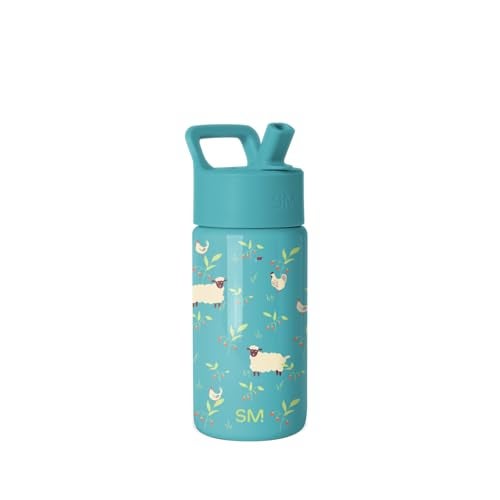 Simple Modern زجاجة ماء بسيطة عصرية للأطفال مع غطاء قشة 14oz معزولة من الفولاذ المقاوم للصدأ، كوب للأطفال مقاوم للانسكاب للأطفال في المدرسة للفتيات والفتيان، Summit Sheeps Strawberries - Image 1