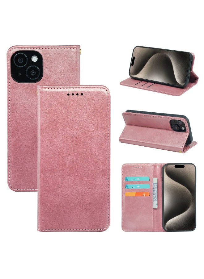 Generic Strong Magnetic Mini-bull Leather Phone Case For 14/se3 2022/For Iphone 13/12/11/7/xr Digital Computer Protective Cover-Color:Rose Gold-Applicable Model:For AppleFor Iphone 15 Plus  - Image 1