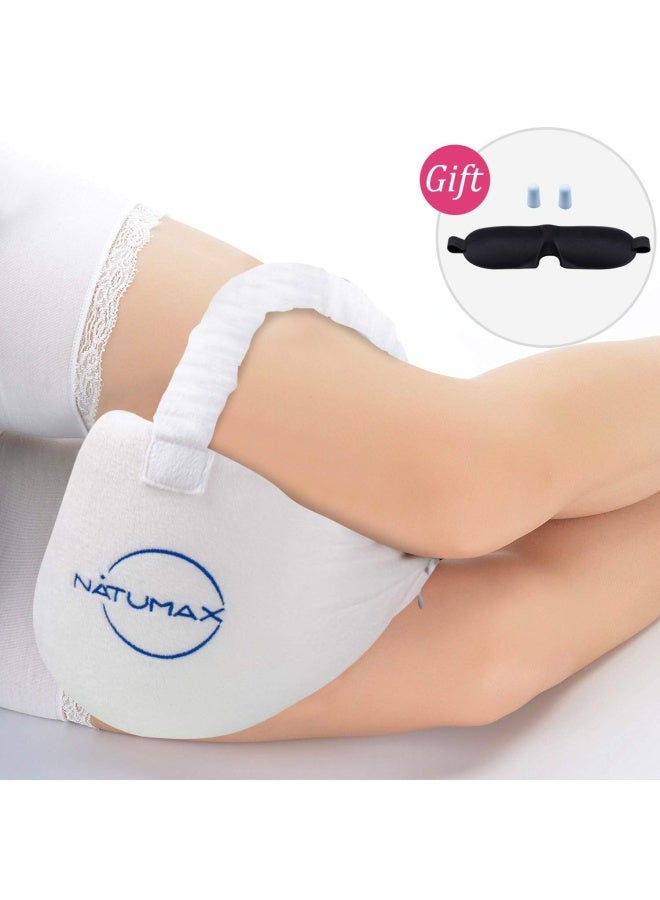 NATUMAX Knee Pillow for Side Sleepers - Sciatica Pain Relief - Back Pain, Leg Pain, Pregnancy, Hip and Joint Pain Memory Foam Leg Pillow + Free Sleep Mask and Ear Plugs - White - Image 2