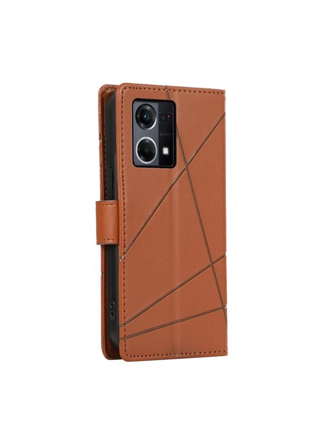 اس-توب جراب هاتف OPPO Reno8 مصنوع من جلد البولي يوريثان الأصلي ومزخرف بخطوط منقوش - Image 3