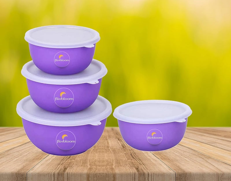 FLIXBLOOM FLIXBLOOM Perfect Combo Microwave Bowl Sets Serving Bowl Flora Stainless Steel Serving Bowls Microwave Oven Bowl Kitchen Accessories Items Kitchen Storage Gift Sets Purple 4 Pcs  - Image 1