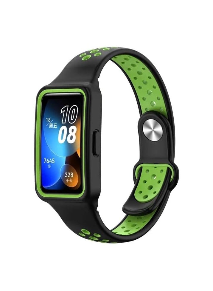 Strap Compatible with Huawei Band 9/8, Soft TPU Watch Strap, Strap Replacement [innovative design] (Black @ Green)