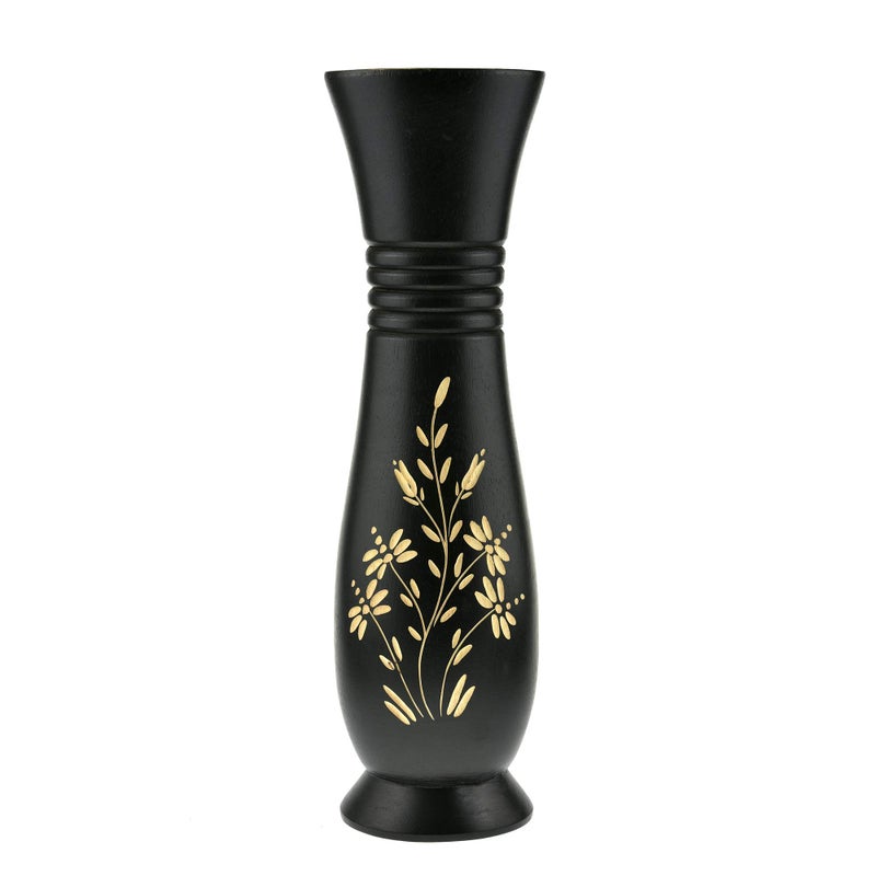 AeraVida Decorative Flower Garden Black and Natural Mango Tree Wooden Vase