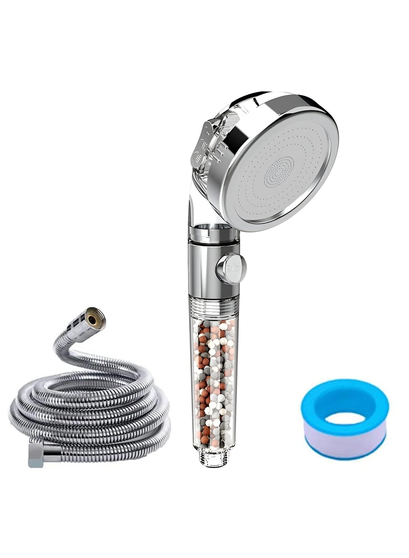 3-Function High Pressure Shower Head - Remove Chlorine, Boost Skin, Reduce Hair Loss - Filtration System - Jet, Rainfall, Massage Purify and Save Water - Includes Teflon Tape & 1.5m Hose