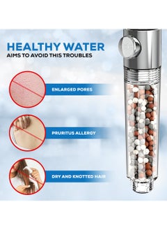 DANEEN 3-Function High Pressure Shower Head - Remove Chlorine, Boost Skin, Reduce Hair Loss - Filtration System - Jet, Rainfall, Massage Purify and Save Water - Includes Teflon Tape & 1.5m Hose  - Image 4