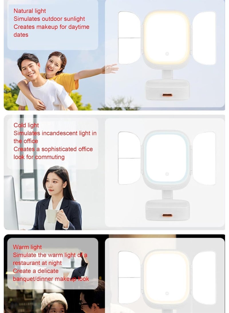 إلترازون Tri-Fold Makeup Mirror with Lights – Adjustable Touch Screen Vanity Mirror, 3 Panels Magnifying LED Mirror with Dual Power, Portable Folding Tabletop Dressing Mirror for Makeup & Skincare - Image 5