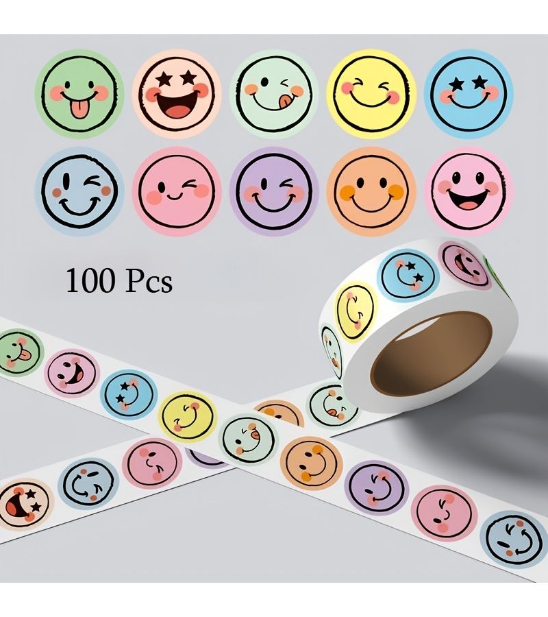 100 قطعة من ملصقات الورق الملونة ذات الوجه المبتسم لمكافآت الفصل والهدايا - Image 2