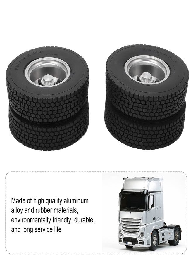 Dilwe RC Car Rear Tires,2pcs Rubber Tires RC Vehicle Wheels Upgrade Accessories Aluminum Alloy Rear Tires for 1/14 Trailer Truck - Image 4