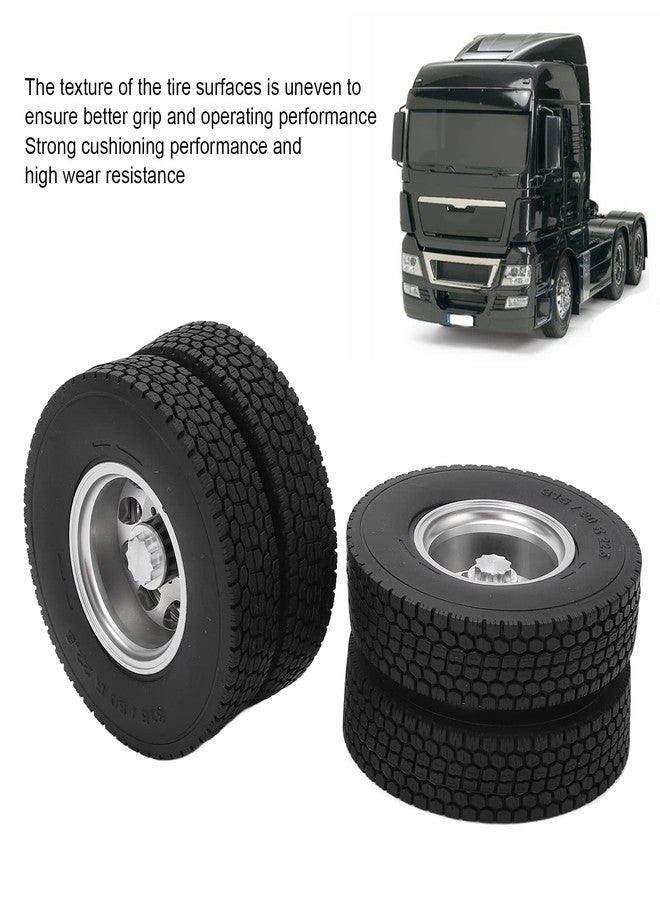 Dilwe RC Car Rear Tires,2pcs Rubber Tires RC Vehicle Wheels Upgrade Accessories Aluminum Alloy Rear Tires for 1/14 Trailer Truck - Image 5