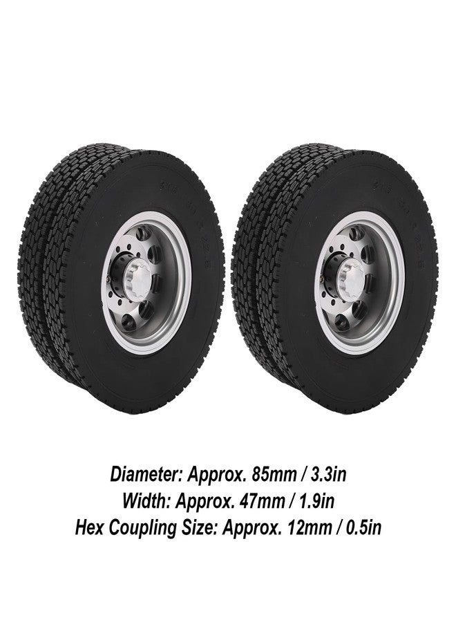 Dilwe RC Car Rear Tires,2pcs Rubber Tires RC Vehicle Wheels Upgrade Accessories Aluminum Alloy Rear Tires for 1/14 Trailer Truck - Image 2