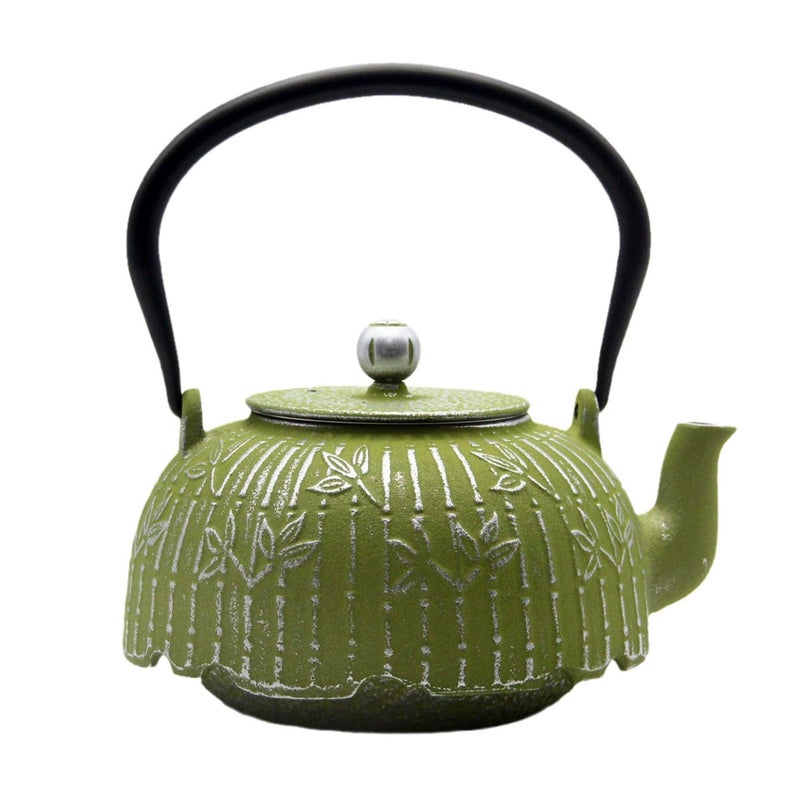 YJX Tea Kettle, Japanese Cast Iron Teapot with Stainless Steel Infuser, Cast Iron Tea Kettle, Durable Teapot Coated with Enameled Interior (40.6oz Sage Green Bamboo Leaf Pattern) - Image 1
