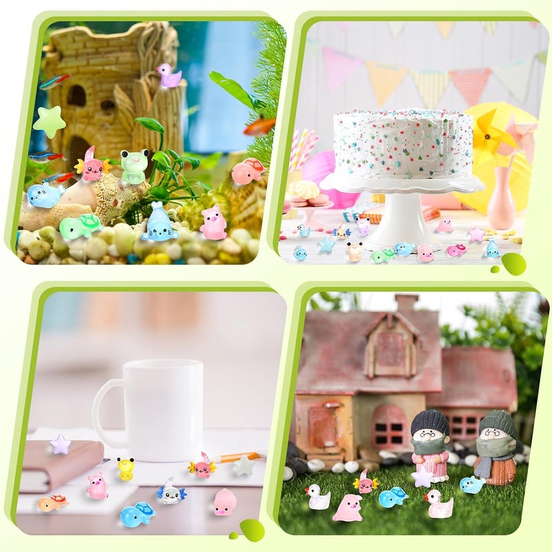Outus 154 Pcs Luminous Mini Resin Animals Glow in The Dark Ducks Tiny Resin Animal Figurines Glow in The Dark Mini Figurines for Micro Garden Landscape Cake Potted Plants Decor Supplies (Lively) - Image 5