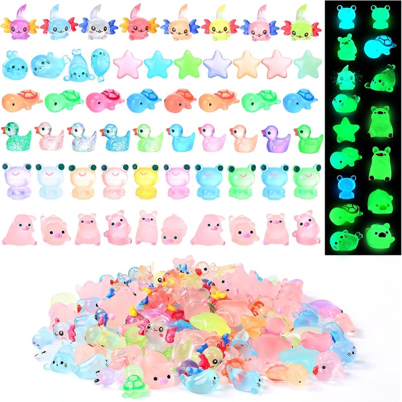Outus 154 Pcs Luminous Mini Resin Animals Glow in The Dark Ducks Tiny Resin Animal Figurines Glow in The Dark Mini Figurines for Micro Garden Landscape Cake Potted Plants Decor Supplies (Lively) - Image 1