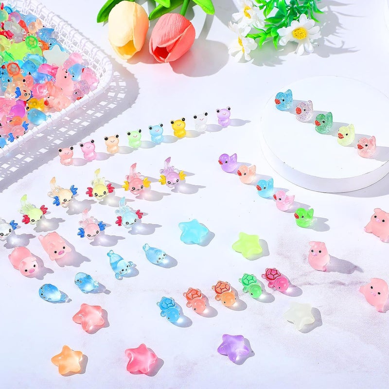 Outus 154 Pcs Luminous Mini Resin Animals Glow in The Dark Ducks Tiny Resin Animal Figurines Glow in The Dark Mini Figurines for Micro Garden Landscape Cake Potted Plants Decor Supplies (Lively) - Image 4