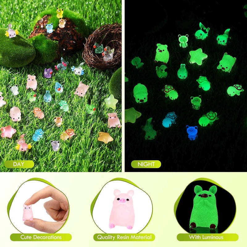 Outus 154 Pcs Luminous Mini Resin Animals Glow in The Dark Ducks Tiny Resin Animal Figurines Glow in The Dark Mini Figurines for Micro Garden Landscape Cake Potted Plants Decor Supplies (Lively) - Image 3