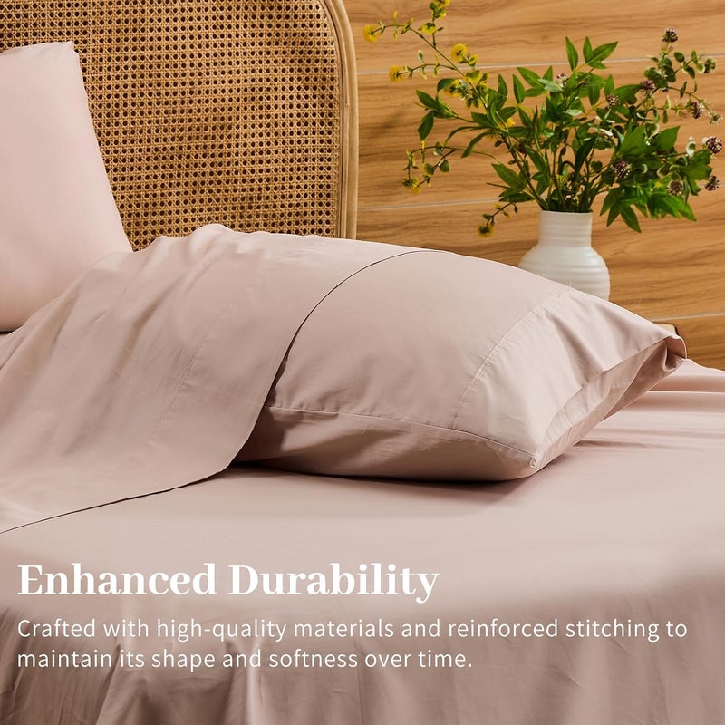 Bedlifes Deep Pocket Sheets 18-24 Inch, California King Size Egyptian Cotton 1000 Thread Count, 4-Piece - Fits Extra Thick Mattresses, Cooling & Breathable (Dusty Pink) - Image 5