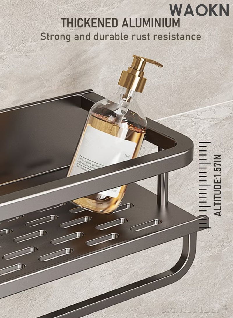 دبليو أيه أو كي أن رف دش الحمام، منظم حمام لاصق بدون حفر، منظم دش حمام من الفولاذ المقاوم للصدأ مع خطافات، رف دش للاستحمام الداخلي - سعة كبيرة، رف تخزين مثبت على الحائط سميك ومتسع للحمام. - Image 4