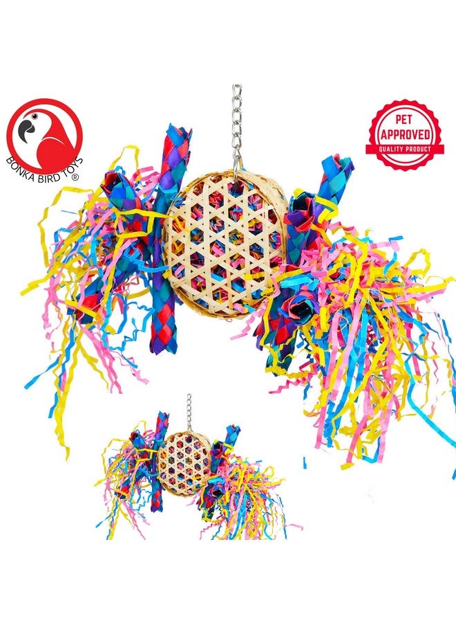Bonka Bird Toys Bonka Bird Toys 1721 Round Basket Bamboo Paper Crinkle Beak Feet Hanging Forage Stuffed Shredding Foraging Pulling Colorful Parrot Parrotlet Finch - Image 3