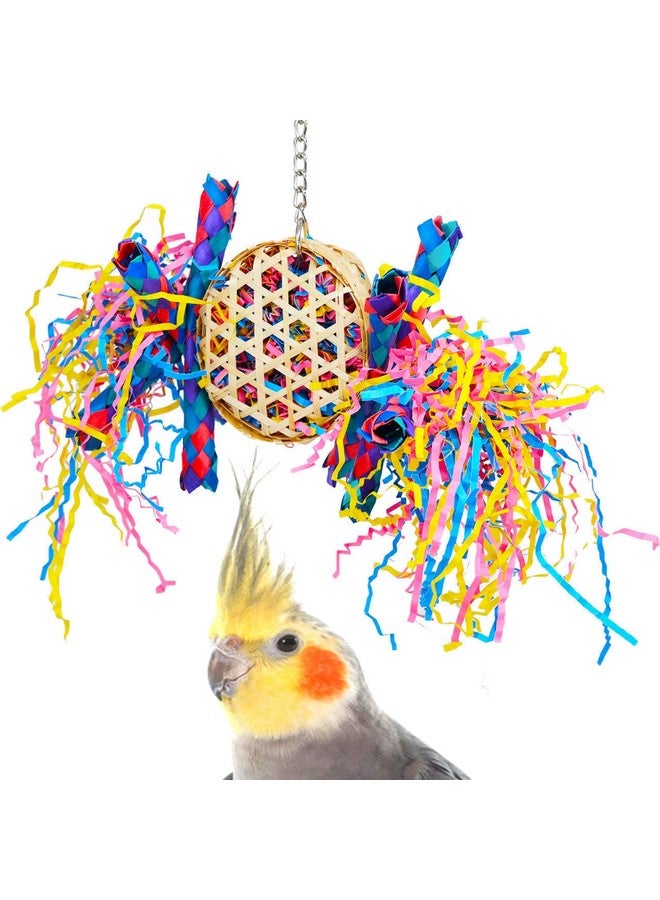 Bonka Bird Toys Bonka Bird Toys 1721 Round Basket Bamboo Paper Crinkle Beak Feet Hanging Forage Stuffed Shredding Foraging Pulling Colorful Parrot Parrotlet Finch - Image 1