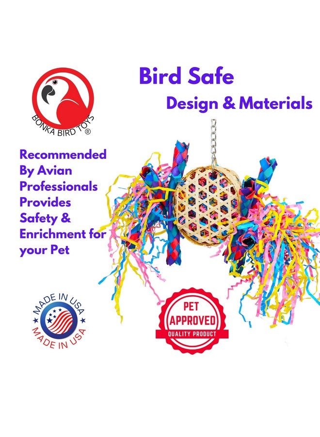 Bonka Bird Toys Bonka Bird Toys 1721 Round Basket Bamboo Paper Crinkle Beak Feet Hanging Forage Stuffed Shredding Foraging Pulling Colorful Parrot Parrotlet Finch - Image 4