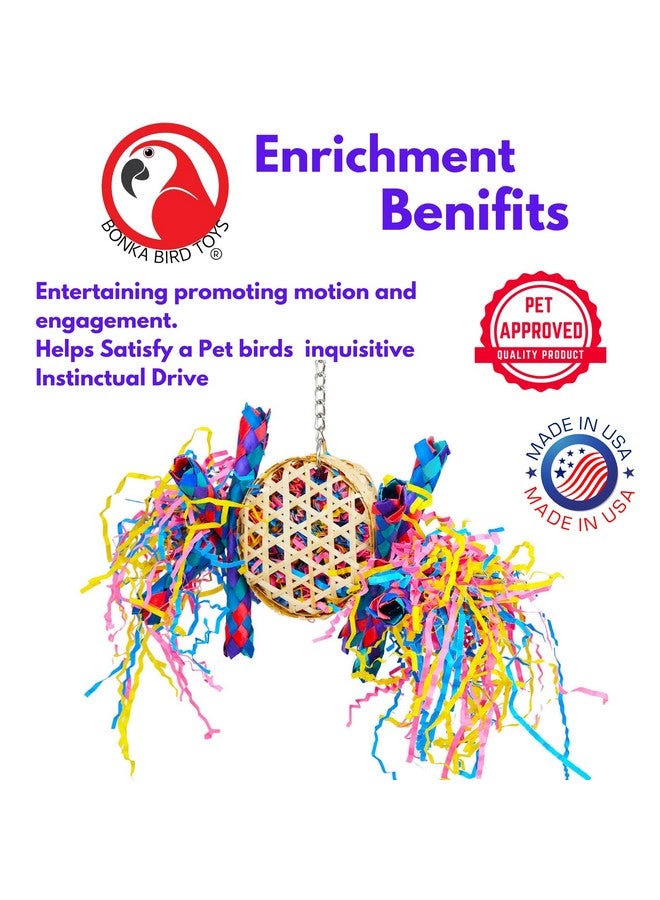 Bonka Bird Toys Bonka Bird Toys 1721 Round Basket Bamboo Paper Crinkle Beak Feet Hanging Forage Stuffed Shredding Foraging Pulling Colorful Parrot Parrotlet Finch - Image 5