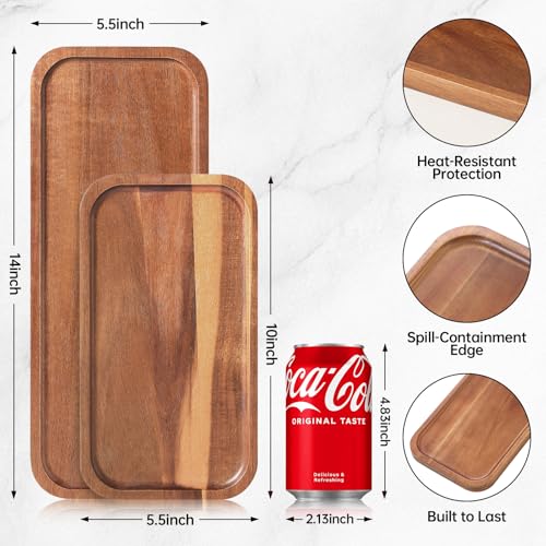 HOMKULA Solid Acacia Wood Serving Trays and Platters - Wooden Mini Charcuterie Boards, Rectangle Small Cheese Board for Food, Bathroom, Home Decor, Kitchen Counter, (14"x5.5", 1 Pack) - Image 2