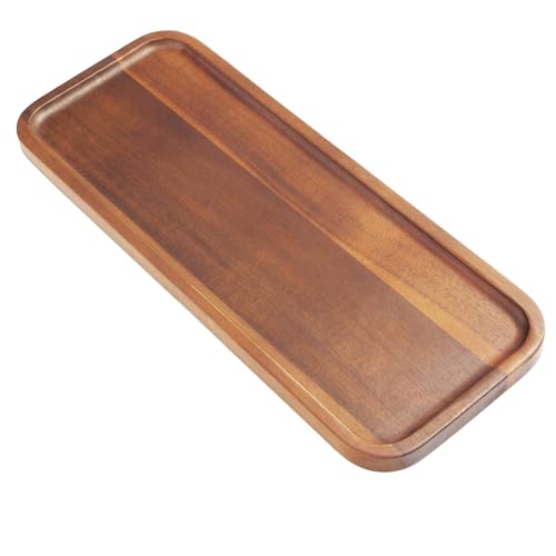 HOMKULA Solid Acacia Wood Serving Trays and Platters - Wooden Mini Charcuterie Boards, Rectangle Small Cheese Board for Food, Bathroom, Home Decor, Kitchen Counter, (14"x5.5", 1 Pack) - Image 1