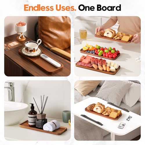 HOMKULA Solid Acacia Wood Serving Trays and Platters - Wooden Mini Charcuterie Boards, Rectangle Small Cheese Board for Food, Bathroom, Home Decor, Kitchen Counter, (14"x5.5", 1 Pack) - Image 4